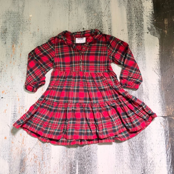 🌵Old Navy Girls Red Plaid Flannel Long Sleeve Dress 4T - Picture 1 of 6